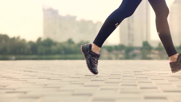 Fitness Girl Running Jog On Morning On Sands. Jogging Before Triathlon Competition. Woman Run. alt