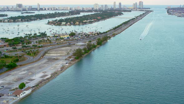 Aerial view of the Main Channel in Miami alt