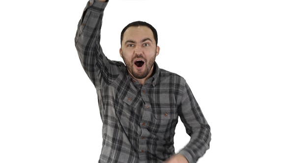 One caucasian man running and calling for someone trying alt