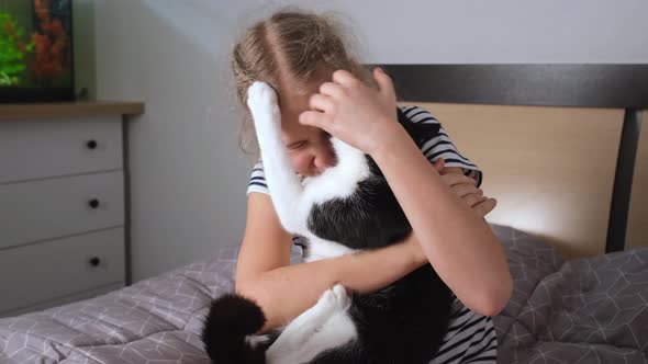 Teenage Girl Crying Out of Resentment Bitten By Her Cat