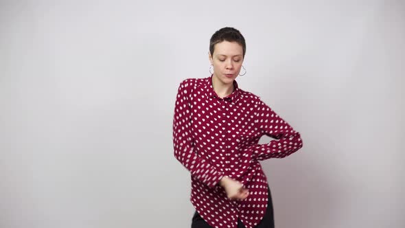 Short hair woman slowly dancing. Sensual sexy dance