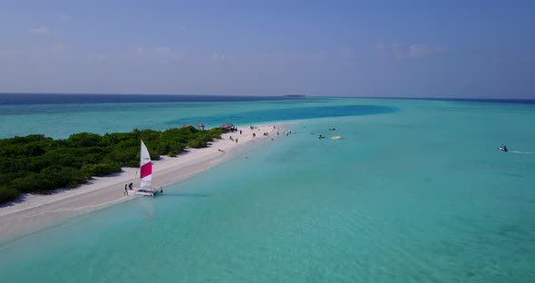 Tropical drone abstract shot of a summer white paradise sand beach and turquoise sea background in h alt