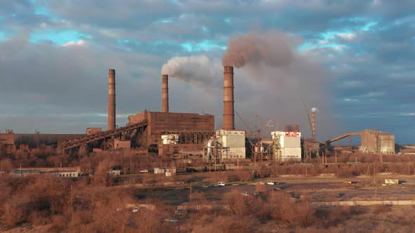 Industrial City of Mariupol Ukraine in the Smoke of Industrial Plants and Fog alt