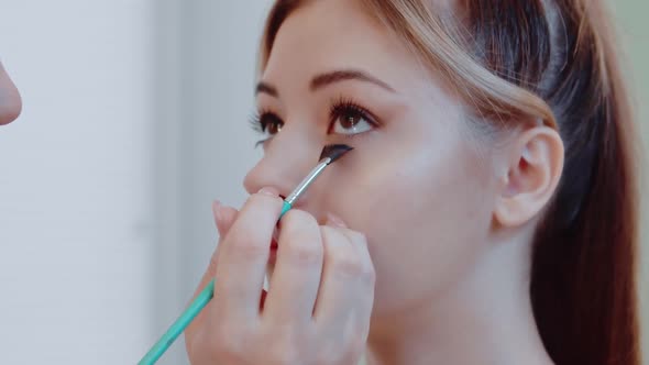 Closeup of a Beautiful Young Woman Applying Mascara