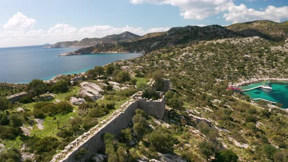 Aerial View of an Ancient Citadel at Bozukkale Bay Turkey
