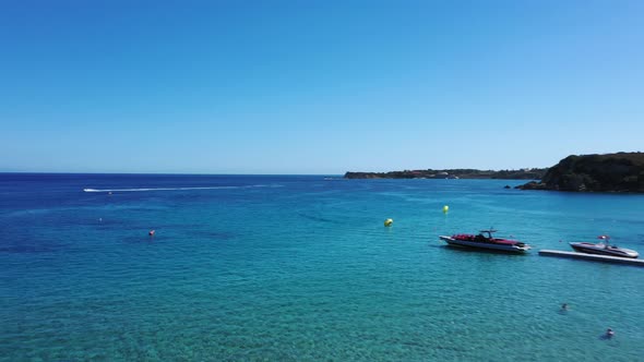 Aerial View of a Jet Ski Boat in a Deep Blue Colored Sea, Zakynthos, Greece