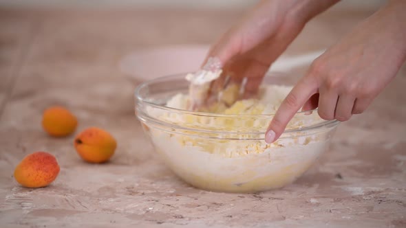 Woman Hands Knead Dough in Bowl