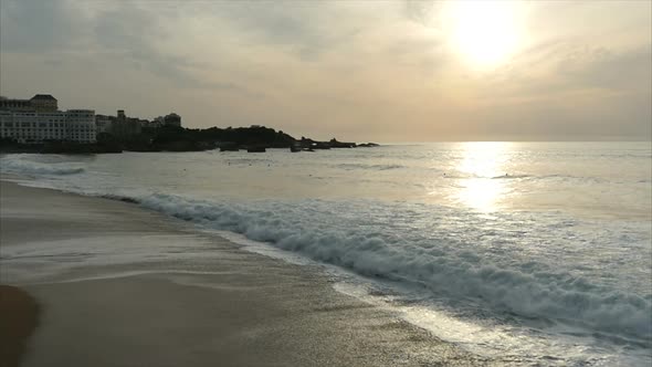 Slowmotion of beach at sunset at Biarritz, France. PART 3 of 3