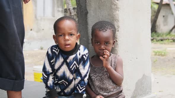 Portrait of Local African Children in a Poor Village Near Slum Zanzibar Africa alt