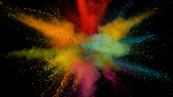 Super Slowmotion Shot of Color Powder Explosion Isolated on Black Background alt