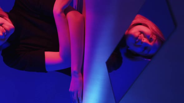 Neon Light Beauty Smiling Woman Pretty Face Mirror alt