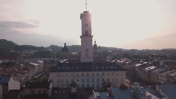Aerial City Lviv, Ukraine. European City. Popular Areas of the City. Town Hall alt