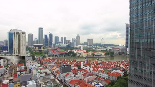 Aerial View of Boat Quay and Singapore River. Singapore