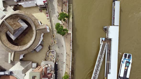Drone View of the Thames Embankment and the Pier in Central London