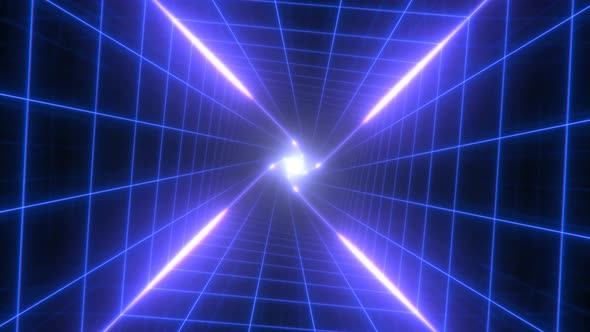 Twisted Neon Tunnel Grid of Futuristic Synthwave Retro 80s Lights - 4K alt