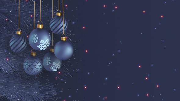 Merry Christmas And Happy New Year Blue With Realistic Golden Christmas Balls alt