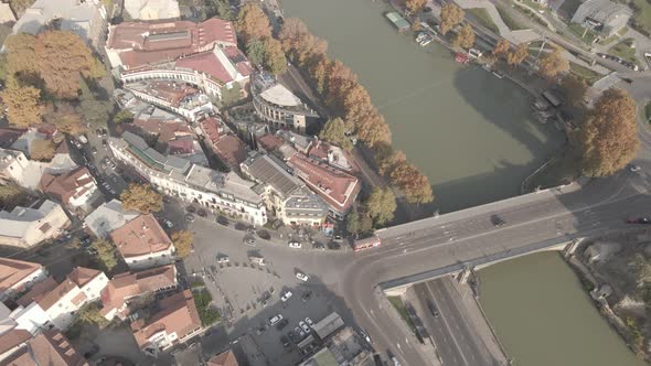 Aerial view of Metekhi bridge in old Tbilisi, Georgia 2021 autumn alt