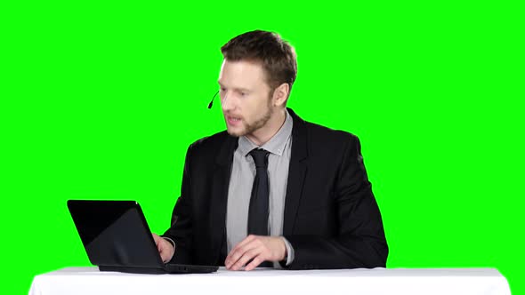 Call Center Operator. Green Screen alt