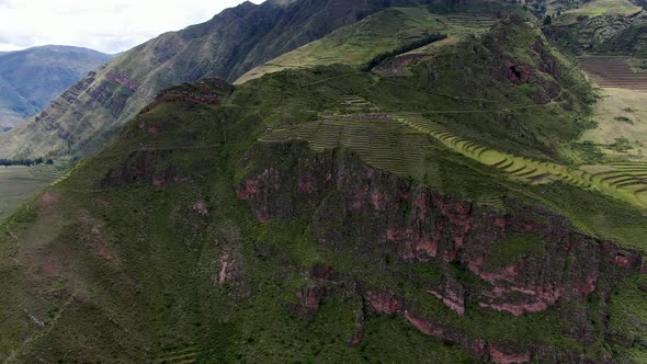 Incas Sacred Valley In Peru's Andean Highlands Near Pisac, Cusco, Peru. Aerial Shot alt