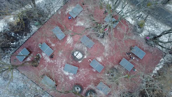 Aerial table tennis outdoor playground in winter