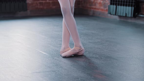 A Ballerina Girl Training in a Dance Studio  Feet in the Position alt