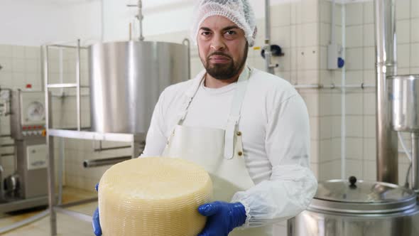 Cheese maker showing great cheese shape- Diary Cheese factory alt