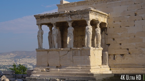 4K Caryatid of the Erechtheion Temple in front on the Acropolis, Athens, Greece alt