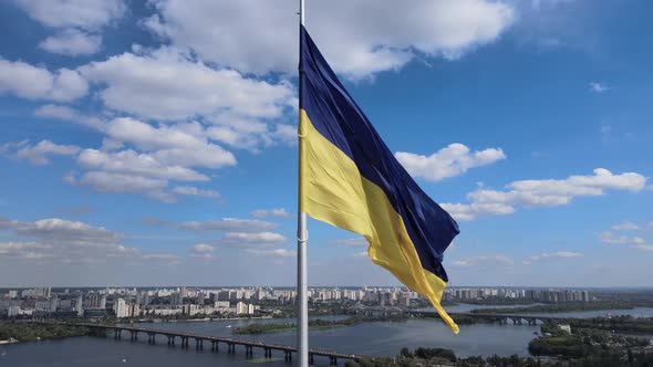 Kyiv - National Flag of Ukraine By Day. Aerial View. Kiev alt