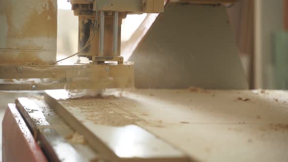Production Mechanism of a Woodworking Machine Closeup alt