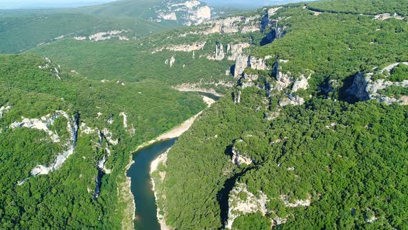The gorges of the Ardeche in France seen from the sky alt