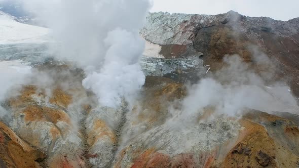 Fumaroles in Crater of Active Mutnovsky Volcano alt