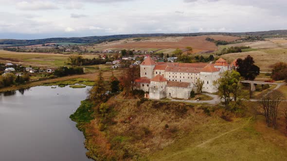 Panoramic aerial shot old castle