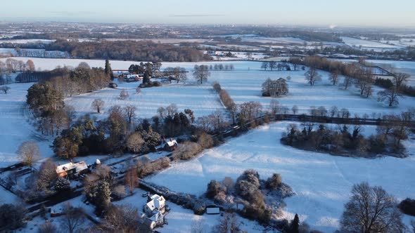 Aerial Snow Landscape Kenilworth Coventry Countryside In Winter