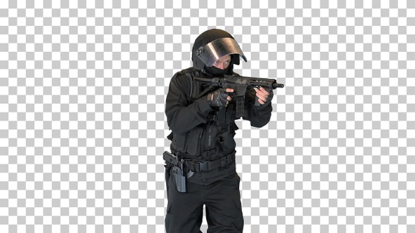 Police operator with assault rifle black, Alpha Channel alt
