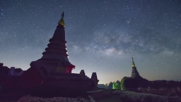 Milky Way Galaxy moving over a sacred temple.
