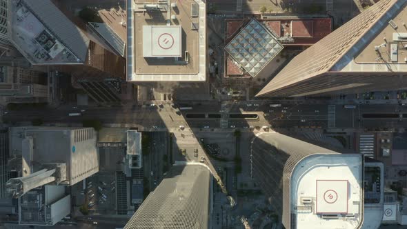 AERIAL Slow Uplifting Birds Eye View Flight Over Downtown Los Angeles California Grand Avenue in alt