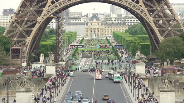 Parisian Eiffel Tower and Daytime Traffic