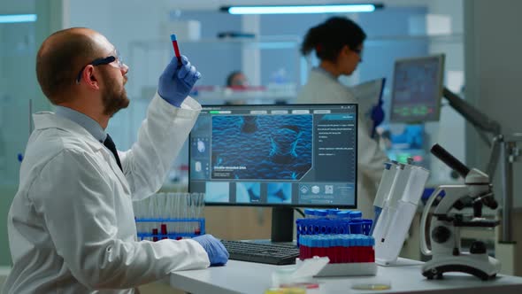 Researcher Working in Laboratory Research and Experiment Corona Disease Sample alt