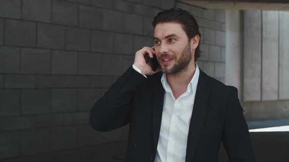 Excited Worker Enjoy Success at City Street. Happy Guy Celebrating Victory alt