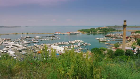 Aerial View Of Sozopol Landscape With Boats And Small Old Town alt