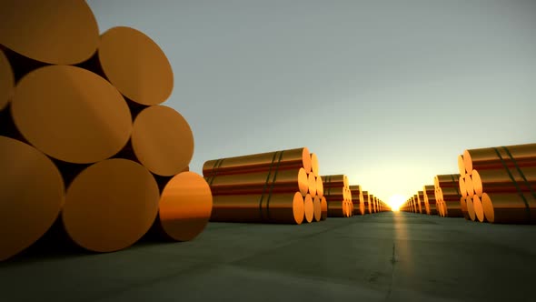 Loopable animation of cylindrical copper billets. Copper in its purest form. alt