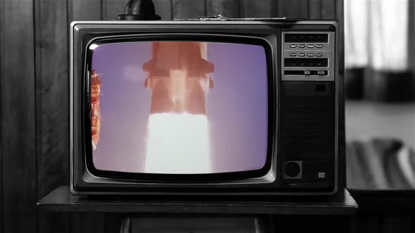 Apollo 11 Launch On Retro TV. Black and White Tone. alt