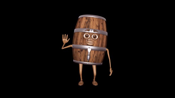 Cartoon Wooden Barrel Hello Loop On Alpha Channel alt