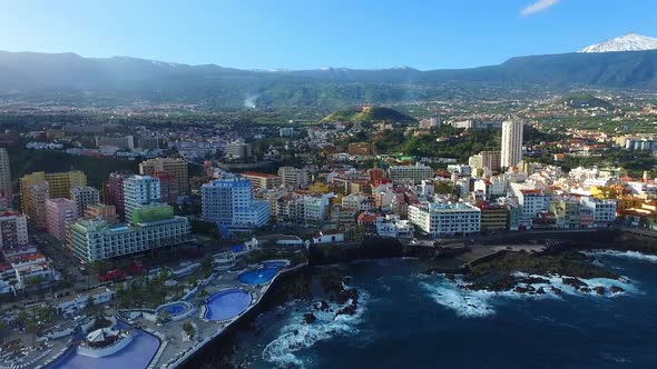Aerial drone clip of Puerto de la Cruz city 71 Full Hd