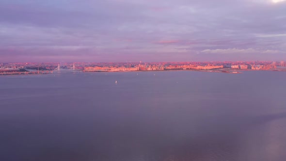 Saint-Petersburg City Skyline at Sunset. Aerial View. Russia alt