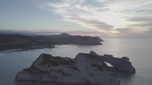 Aerial of sunset by the coast