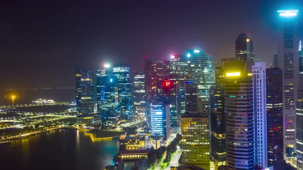 Aerial drone view of Singapore business district and city, Marina Bay.