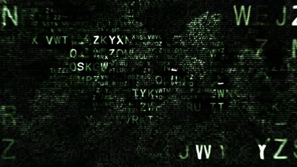 Animated Green Upper Case Hexadecimal Code Fragments on Black Background 