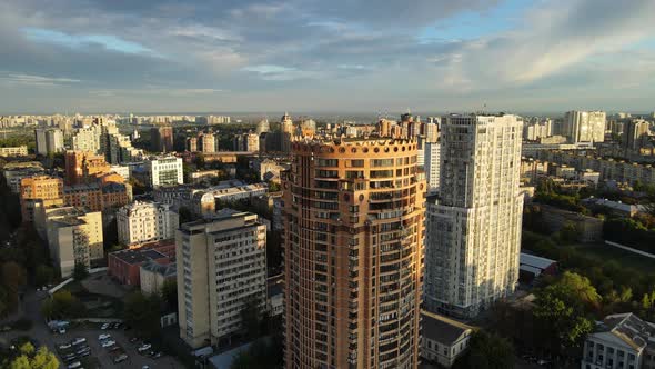 Aerial Shot The City Kyiv Sunset alt