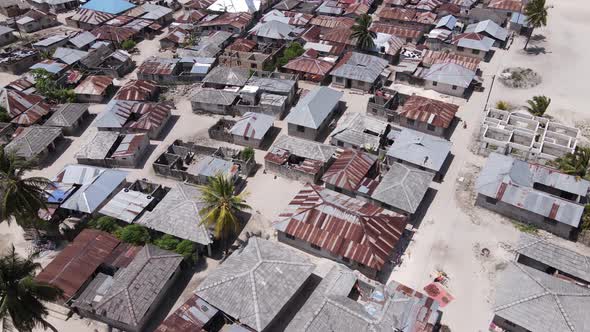 Aerial View of Houses Near the Shore on the Island of Zanzibar Tanzania alt